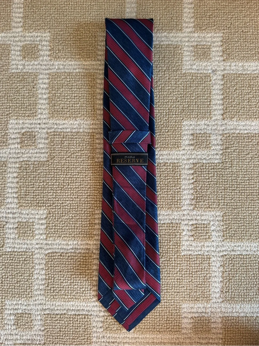 Joseph A. Bank Reserve 100% Silk Tie Preppy Stripe Necktie Navy Burgundy O/S